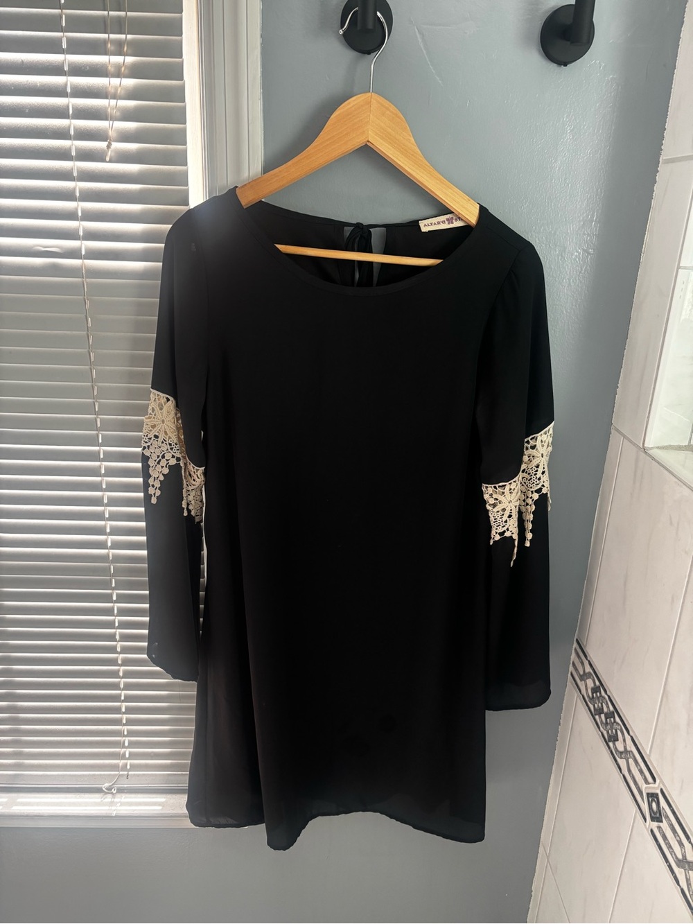 Altar’d State Black Dress with Ivory Lace Sleeve Detail